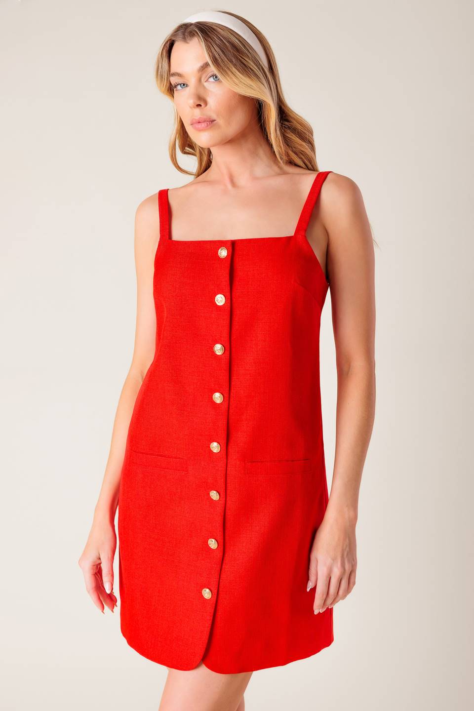 CHASING JOY RED WOVEN MINI DRESS - By Baano