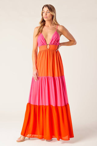 REGAL RISE WOVEN COLOR BLOCKED MAXI DRESS - By Baano