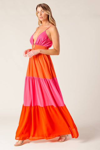 REGAL RISE WOVEN COLOR BLOCKED MAXI DRESS - By Baano