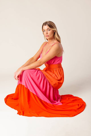 REGAL RISE WOVEN COLOR BLOCKED MAXI DRESS - By Baano