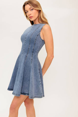 CAUGHT IN A MOMENT DENIM MINI DRESS - By Baano