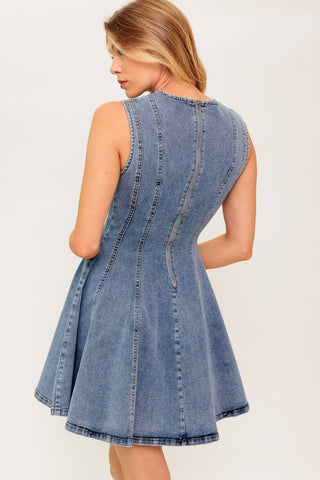 CAUGHT IN A MOMENT DENIM MINI DRESS - By Baano