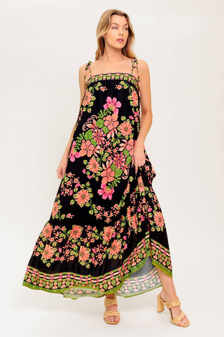 SUMMER GLOW BLACK WOVEN MAXI DRESS - By Baano