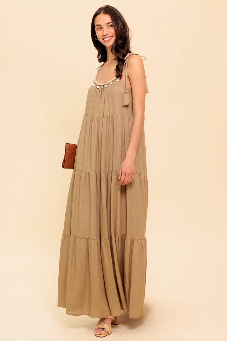 WORLD OF POSSIBLILITIES TAUPE WOVEN MAXI DRESS - By Baano
