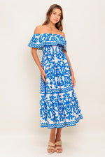 BLOOM SERENADE BLUE WOVEN MIDI DRESS - By Baano