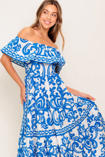 BLOOM SERENADE BLUE WOVEN MIDI DRESS - By Baano