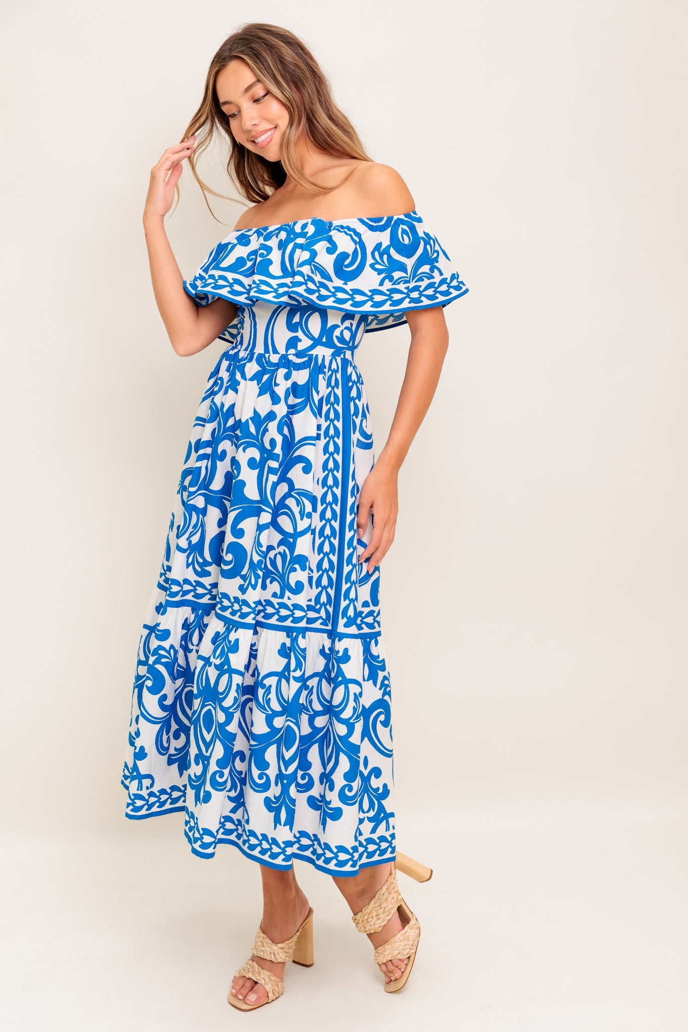 BLOOM SERENADE BLUE WOVEN MIDI DRESS - By Baano