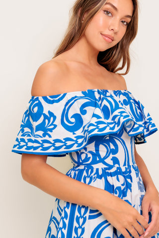 BLOOM SERENADE BLUE WOVEN MIDI DRESS - By Baano