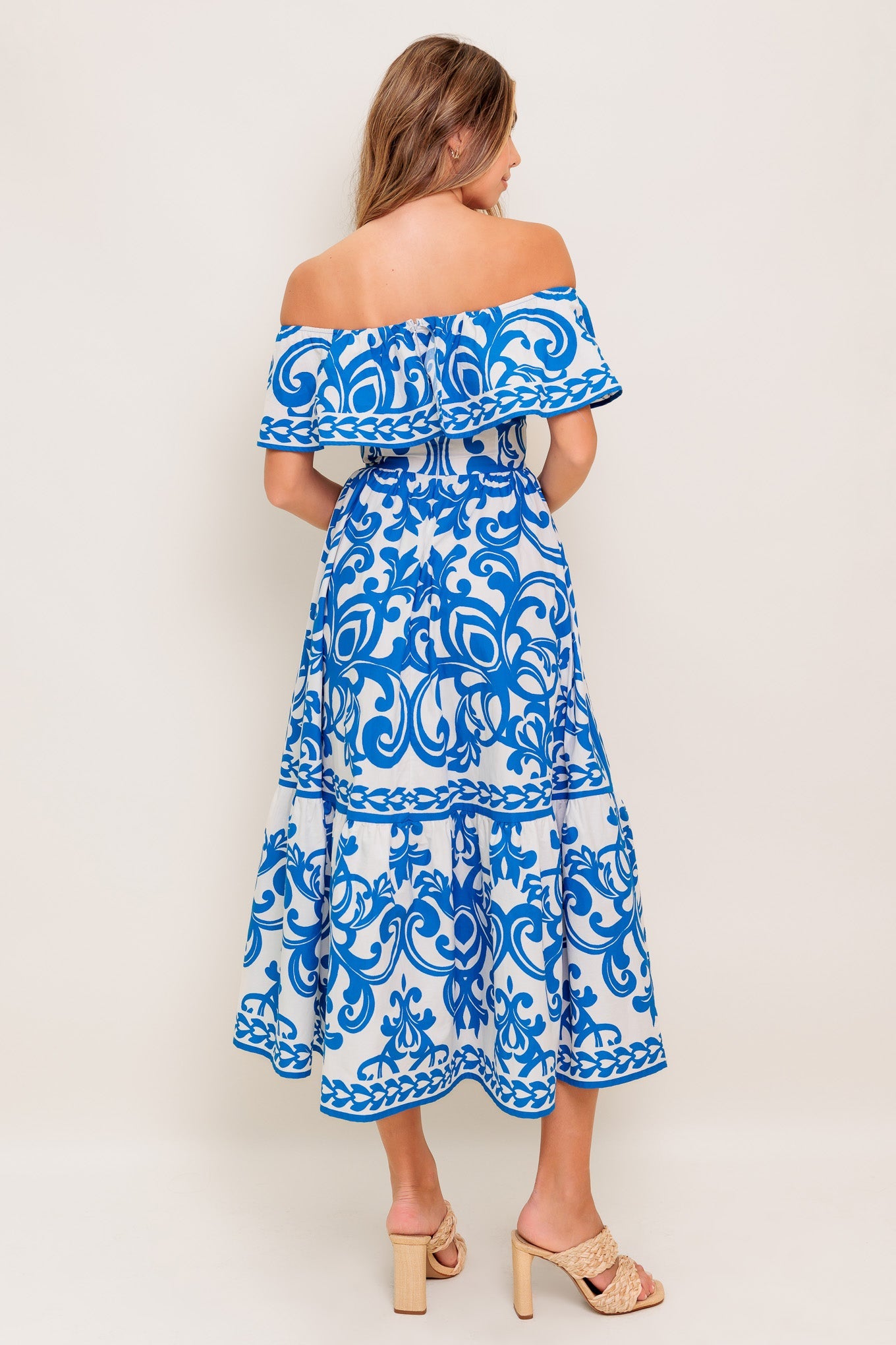 BLOOM SERENADE BLUE WOVEN MIDI DRESS - By Baano