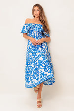 BLOOM SERENADE BLUE WOVEN MIDI DRESS - By Baano
