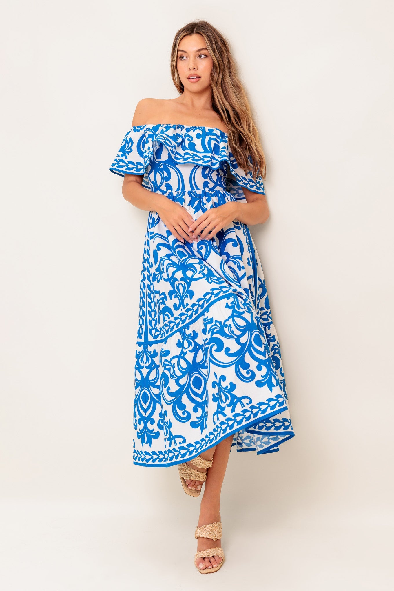 BLOOM SERENADE BLUE WOVEN MIDI DRESS - By Baano