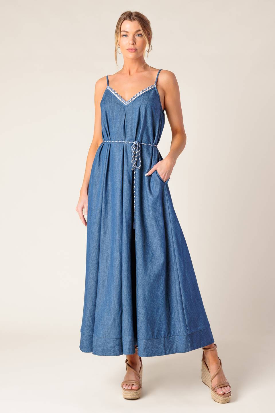 HEARTFELT MOMENT DENIM MIDI DRESS - By Baano
