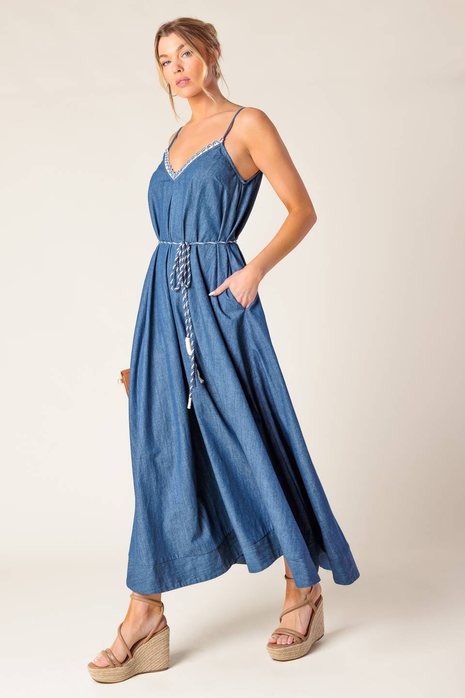 HEARTFELT MOMENT DENIM MIDI DRESS - By Baano