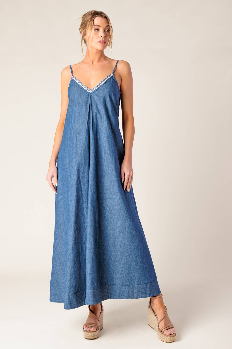 HEARTFELT MOMENT DENIM MIDI DRESS - By Baano