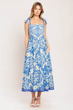 AZURE SCROLL WOVEN MIDI DRESS Flying Tomato