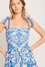 AZURE SCROLL WOVEN MIDI DRESS Flying Tomato