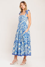 AZURE SCROLL WOVEN MIDI DRESS Flying Tomato