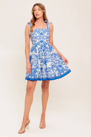 FLORENCE DAYS FLORAL BLUE WOVEN MINI DRESS - By Baano
