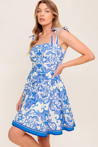 FLORENCE DAYS FLORAL BLUE WOVEN MINI DRESS - By Baano