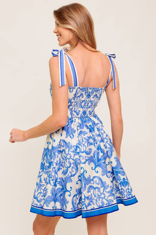 FLORENCE DAYS FLORAL BLUE WOVEN MINI DRESS - By Baano