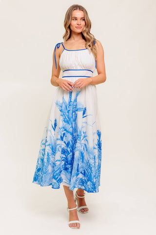 GARDEN BREEZE BLUE WOVEN MIDI DRESS - By Baano