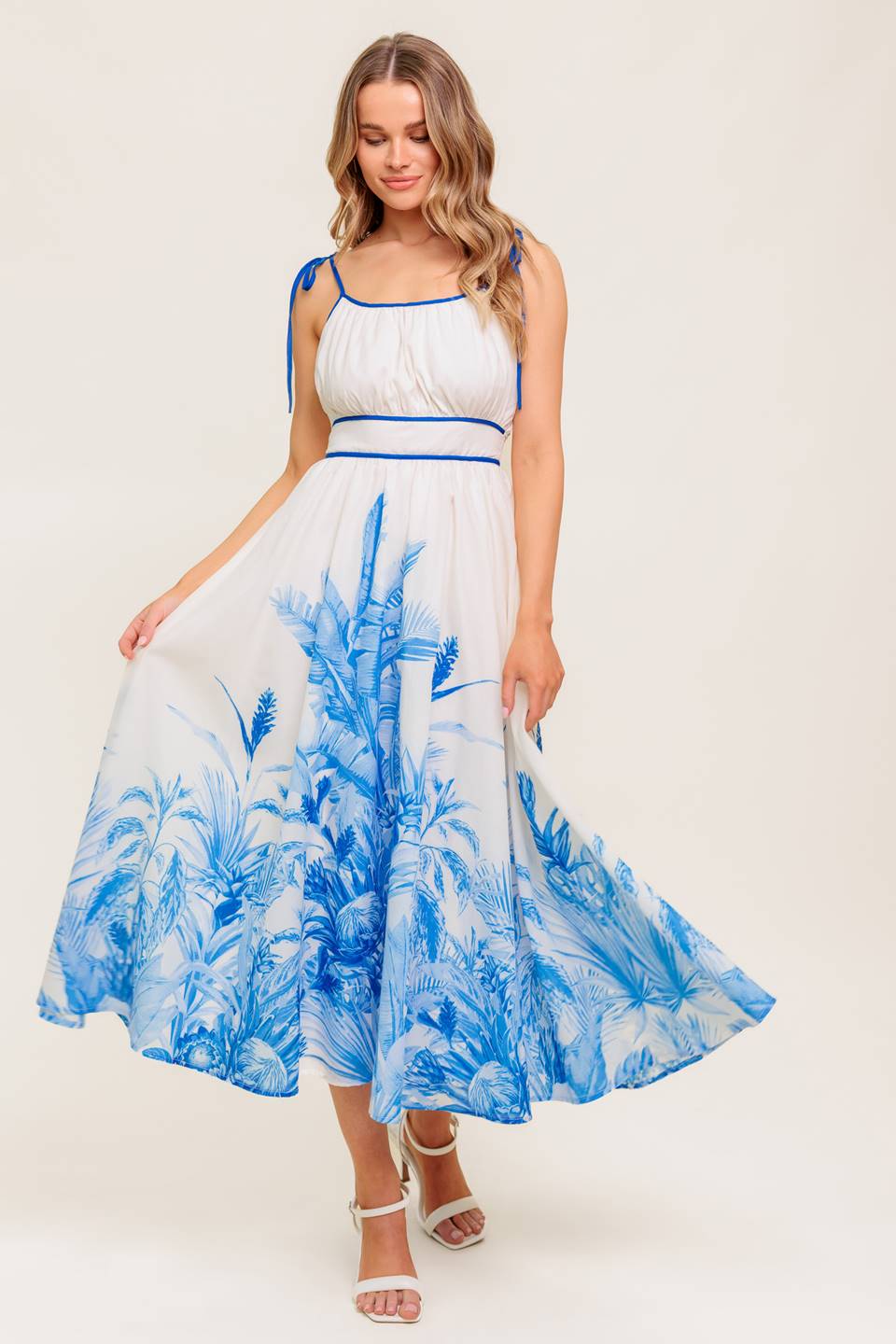 GARDEN BREEZE BLUE WOVEN MIDI DRESS - By Baano