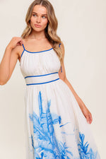 GARDEN BREEZE BLUE WOVEN MIDI DRESS - By Baano
