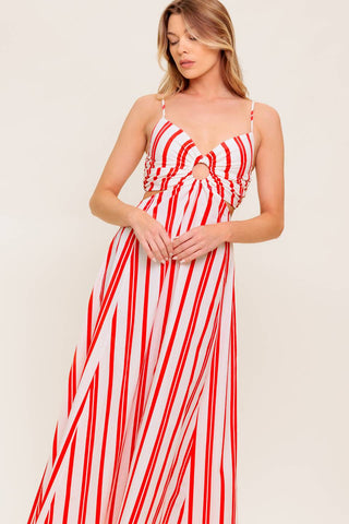 DREAM PETALS RED STRIPE WOVEN ANKLE DRESS - By Baano