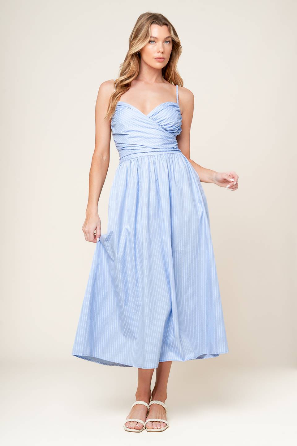 SUMMER INVITE PASTEL BLUE WOVEN MIDI DRESS - By Baano