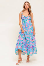 SOFT BLOOM BLUE WOVEN MIDI DRESS - By Baano