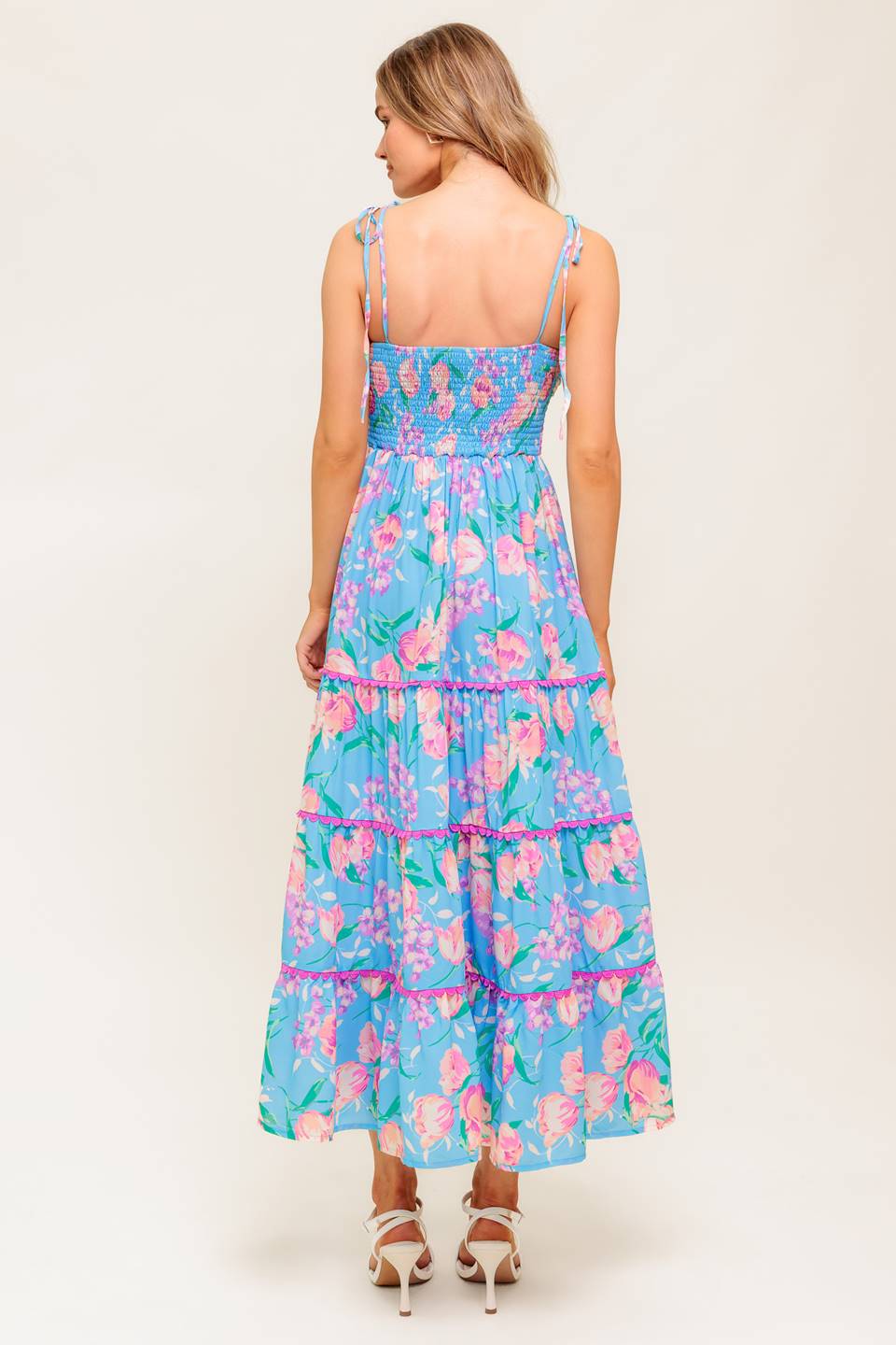 SOFT BLOOM BLUE WOVEN MIDI DRESS - By Baano