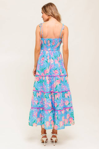 SOFT BLOOM BLUE WOVEN MIDI DRESS - By Baano