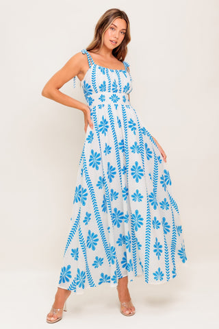 BLUE NOIR FLORAL WOVEN MAXI DRESS - By Baano