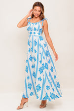 BLUE NOIR FLORAL WOVEN MAXI DRESS - By Baano