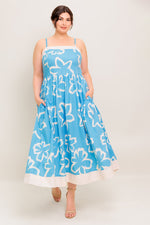 SERENE PETALS BLUE WOVEN MIDI DRESS - By Baano