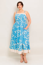 SERENE PETALS BLUE WOVEN MIDI DRESS - By Baano