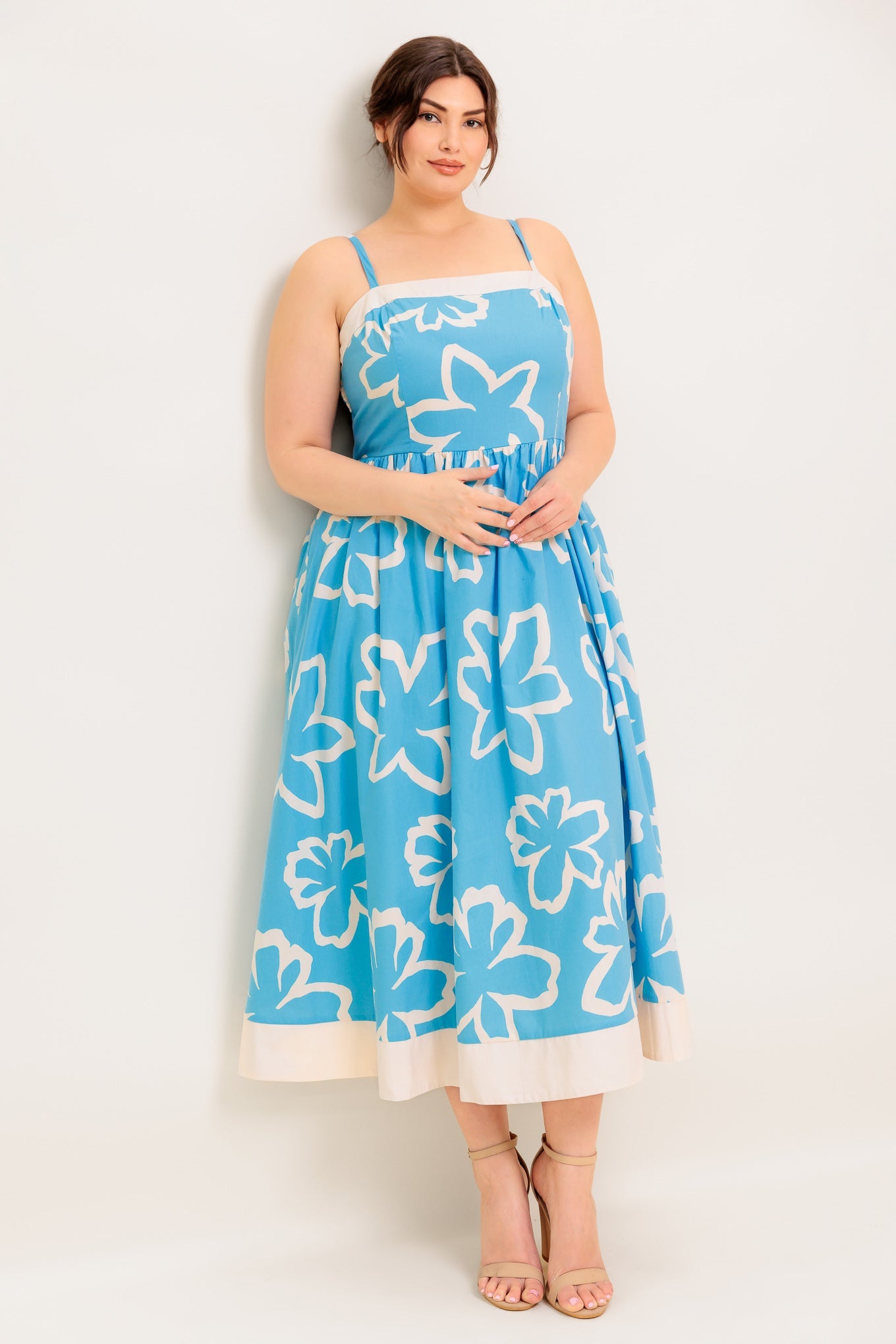 SERENE PETALS BLUE WOVEN MIDI DRESS - By Baano