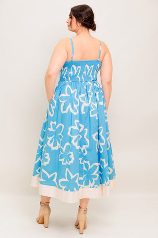 SERENE PETALS BLUE WOVEN MIDI DRESS - By Baano