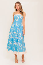 SERENE PETALS BLUE WOVEN MIDI DRESS - By Baano