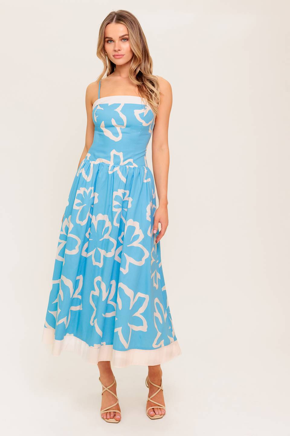 SERENE PETALS BLUE WOVEN MIDI DRESS - By Baano