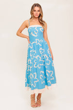 SERENE PETALS BLUE WOVEN MIDI DRESS - By Baano