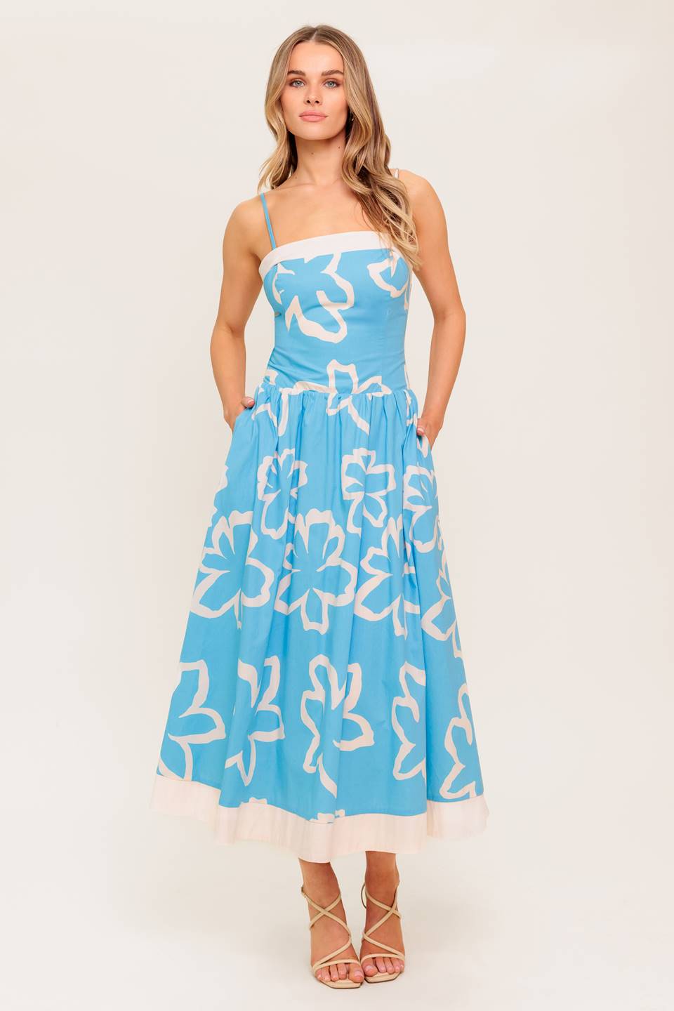 SERENE PETALS BLUE WOVEN MIDI DRESS - By Baano