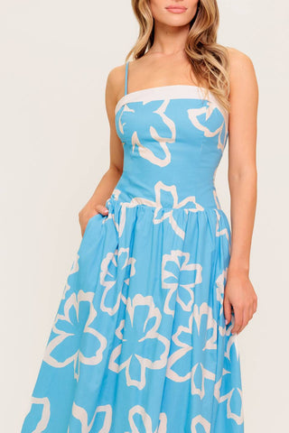 SERENE PETALS BLUE WOVEN MIDI DRESS - By Baano