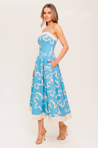SERENE PETALS BLUE WOVEN MIDI DRESS - By Baano