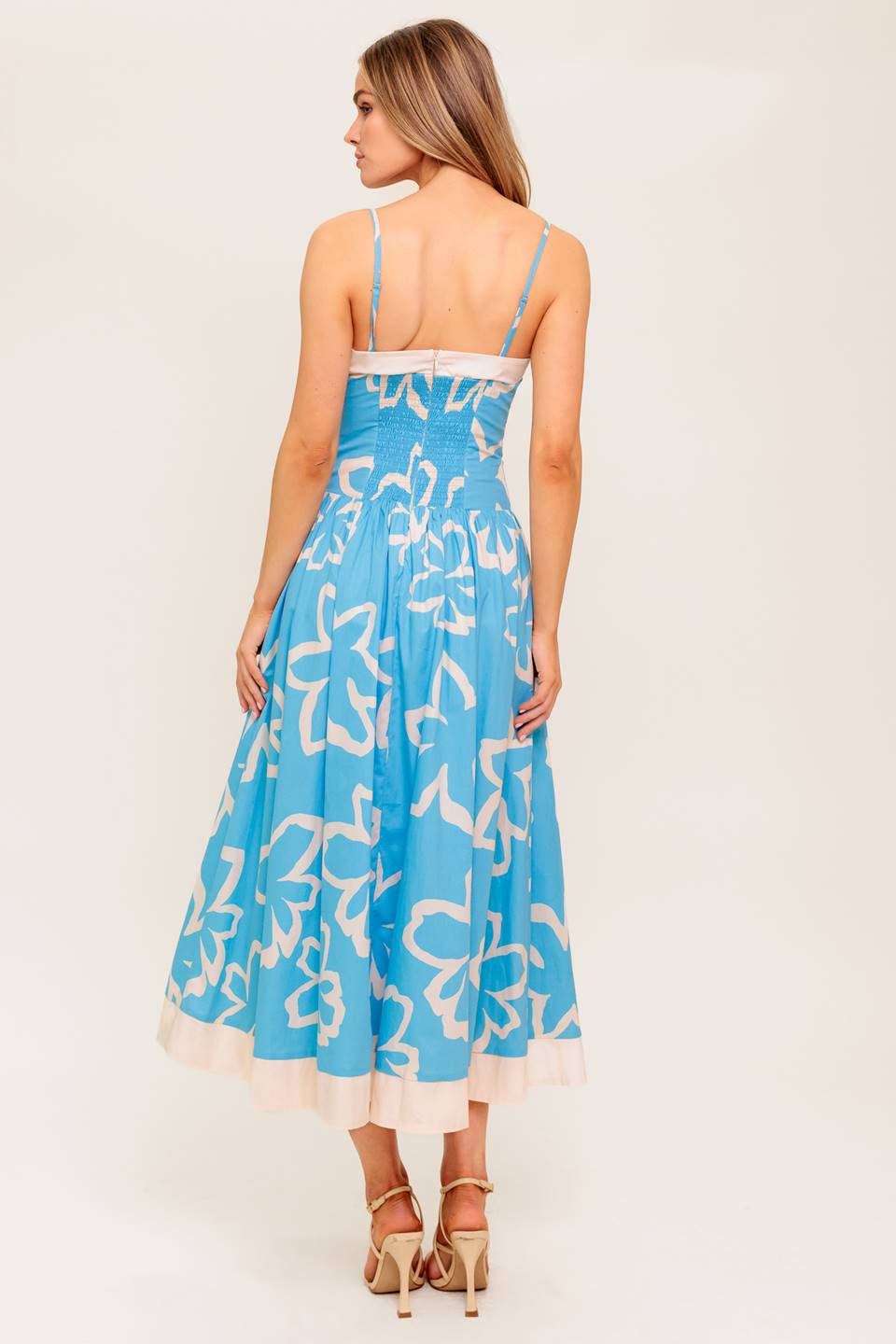 SERENE PETALS BLUE WOVEN MIDI DRESS - By Baano