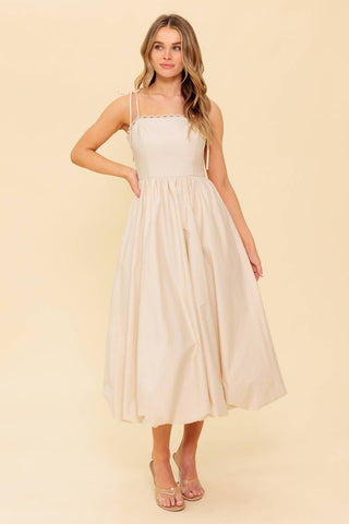 REGAL CUTIE CREAM WOVEN MIDI DRESS - By Baano