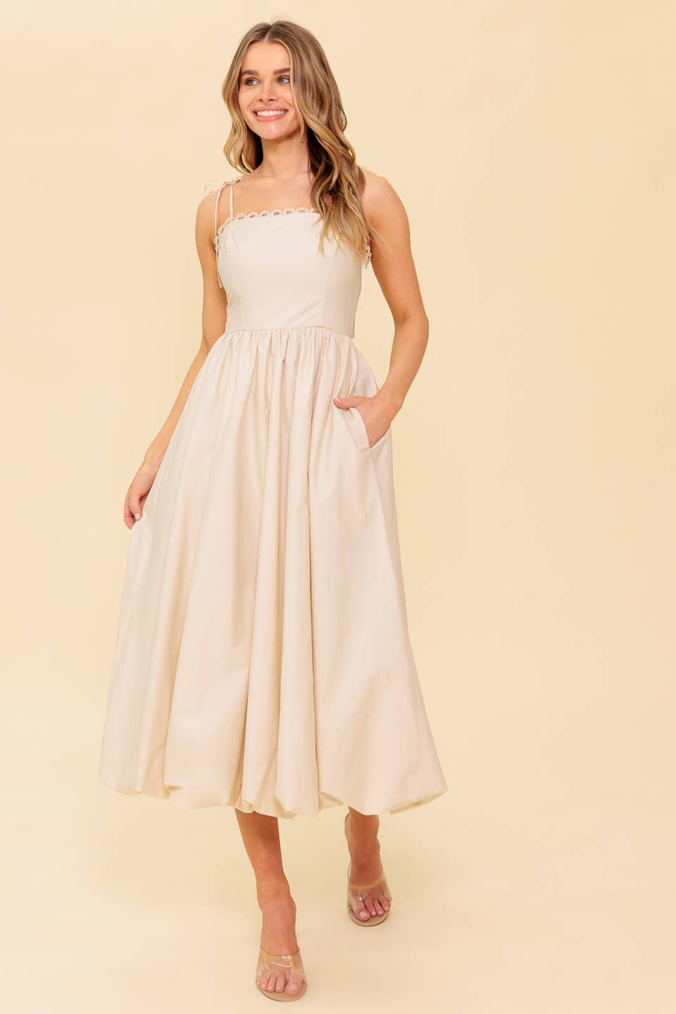 REGAL CUTIE CREAM WOVEN MIDI DRESS - By Baano
