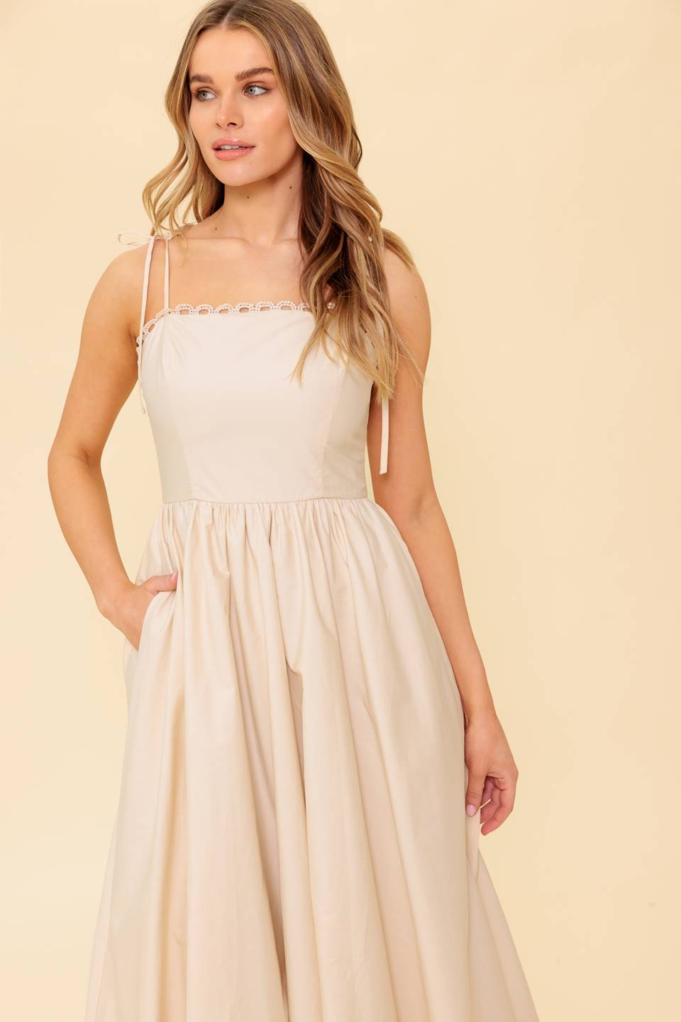 REGAL CUTIE CREAM WOVEN MIDI DRESS - By Baano