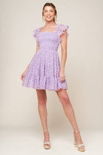 PLAYFULLY POSH LAVENDER WOVEN MINI DRESS - By Baano