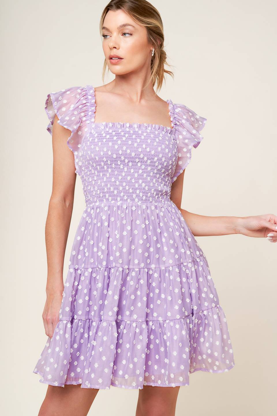 PLAYFULLY POSH LAVENDER WOVEN MINI DRESS - By Baano